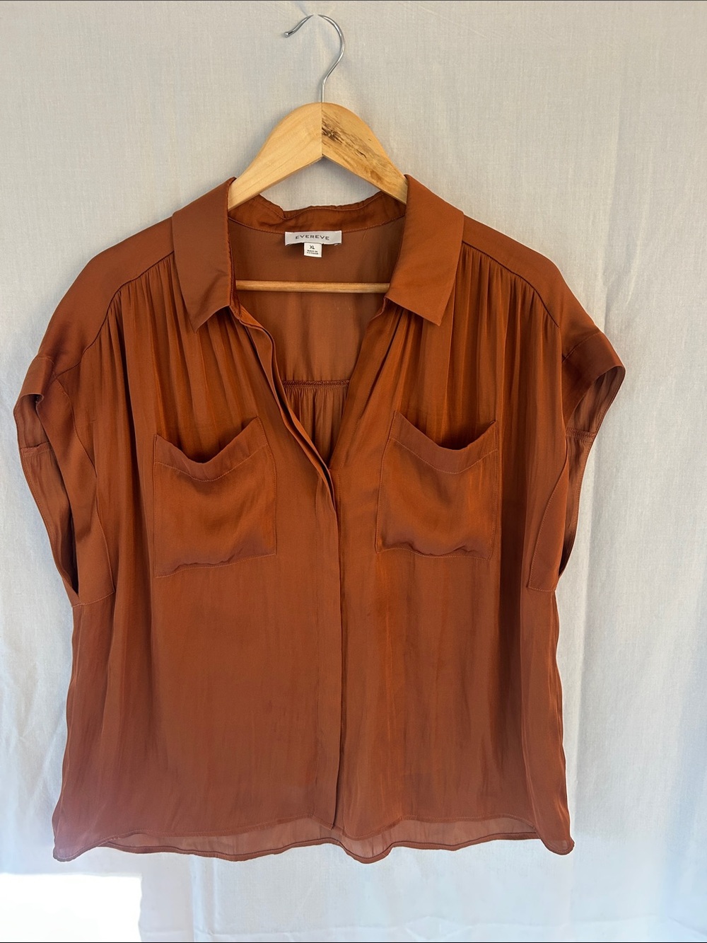 Evereve Burnt Orange Short-Sleeve Button Front Blouse